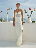 Sarakiniko Cam Embellished Strapless Maxi Dress