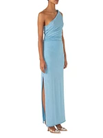 Sarakiniko Celele Metallic One-Shoulder Maxi Dress