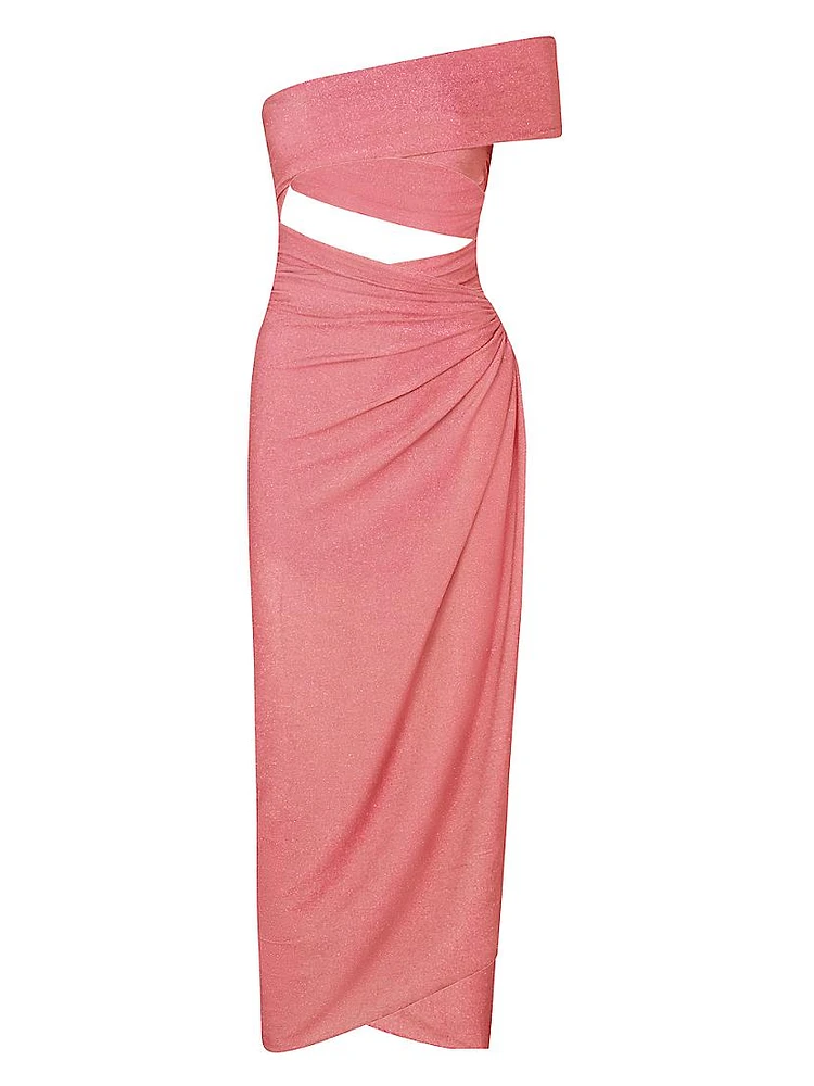 Aury Asymmetric Shimmer Cut-Out Maxi Dress