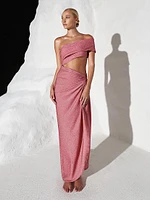 Aury Asymmetric Shimmer Cut-Out Maxi Dress