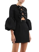 Augustine Puff-Sleeve Bow Minidress