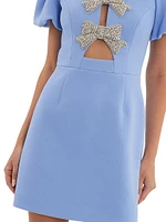 Juliana Puff-Sleeve Bow Minidress