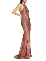 Sequined Halterneck Gown