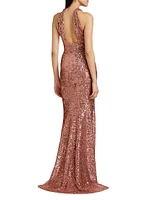 Sequined Halterneck Gown