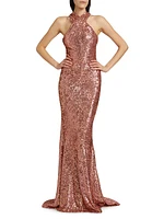 Sequined Halterneck Gown