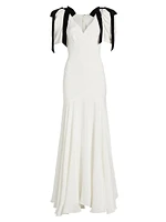 Velvet Ribbon Bow Silk Crepe Bias-Cut Gown