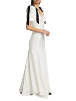 Velvet Ribbon Bow Silk Crepe Bias-Cut Gown