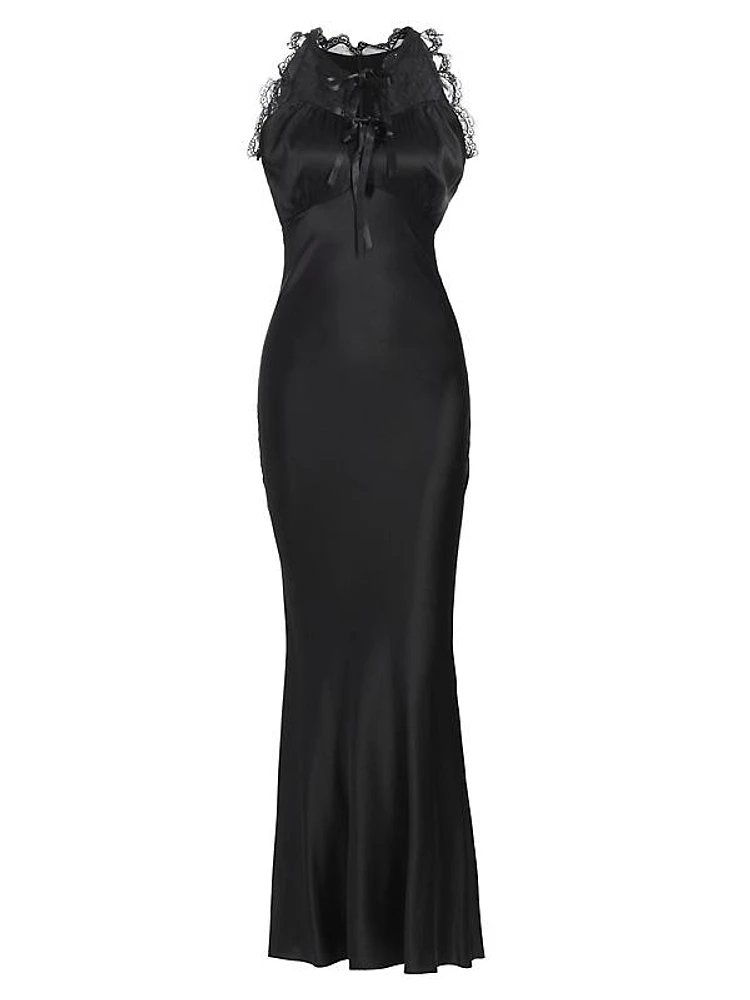 Lace-Embellished Silk Gown