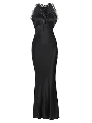 Lace-Embellished Silk Gown