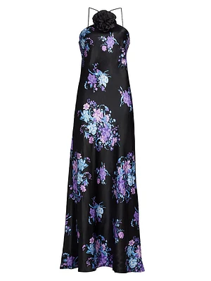 Floral Silk Halter Gown