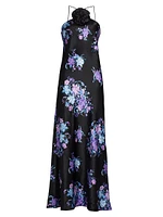 Floral Silk Halter Gown