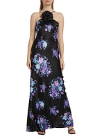 Floral Silk Halter Gown