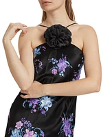 Floral Silk Halter Gown