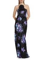 Floral Silk Halter Gown