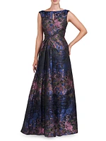 Winona Monet Jacquard Cap-Sleeve Gown