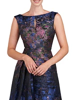 Winona Monet Jacquard Cap-Sleeve Gown