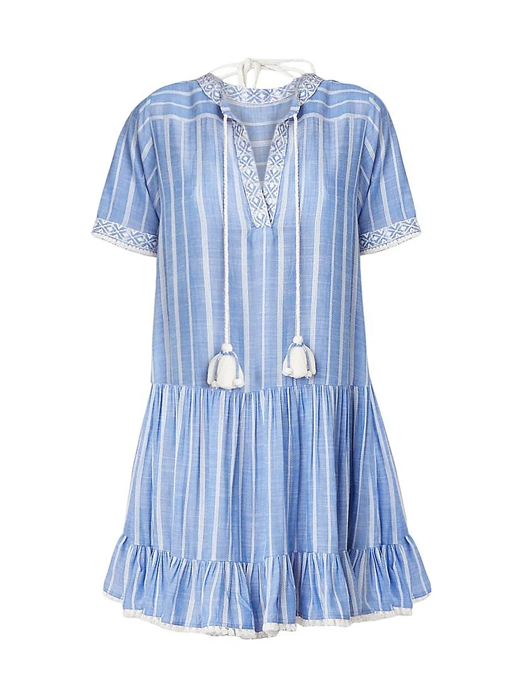 Striped Chambray Short-Sleeve Minidress