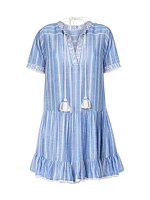 Striped Chambray Short-Sleeve Minidress