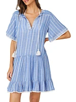 Striped Chambray Short-Sleeve Minidress