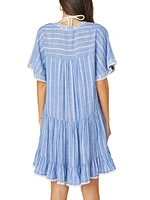 Striped Chambray Short-Sleeve Minidress