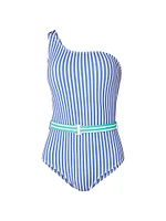 Striped One-Shoulder Swimsuit