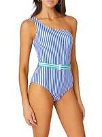 Striped One-Shoulder Swimsuit