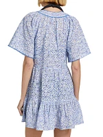 Tiered Broderie Anglaise Short-Sleeve Minidress