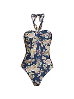 Floral Chain Halter One-Piece Swimsuit