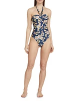 Floral Chain Halter One-Piece Swimsuit