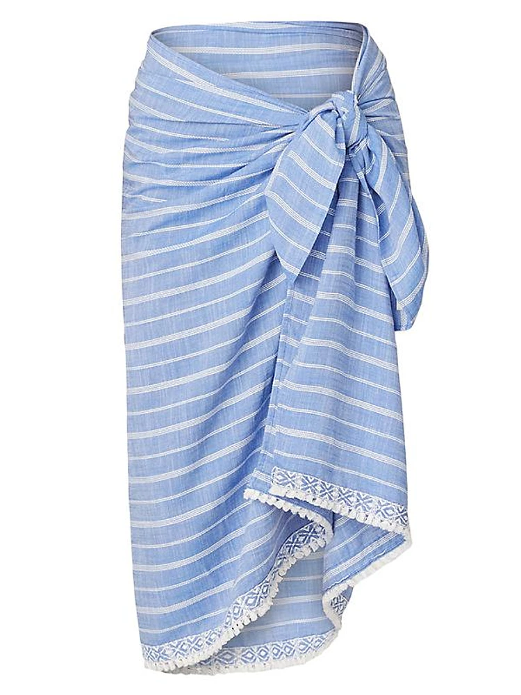 Striped Cotton-Chambray Self-Tie Sarong