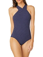 Polka Dot Crossover-Strap One-Piece Swimsuit