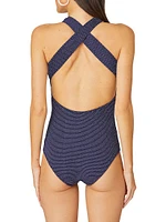 Polka Dot Crossover-Strap One-Piece Swimsuit