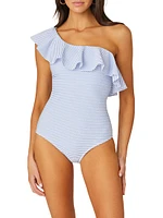 Ruffle One-Shoulder One-Piece Swimsuit