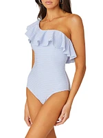 Ruffle One-Shoulder One-Piece Swimsuit