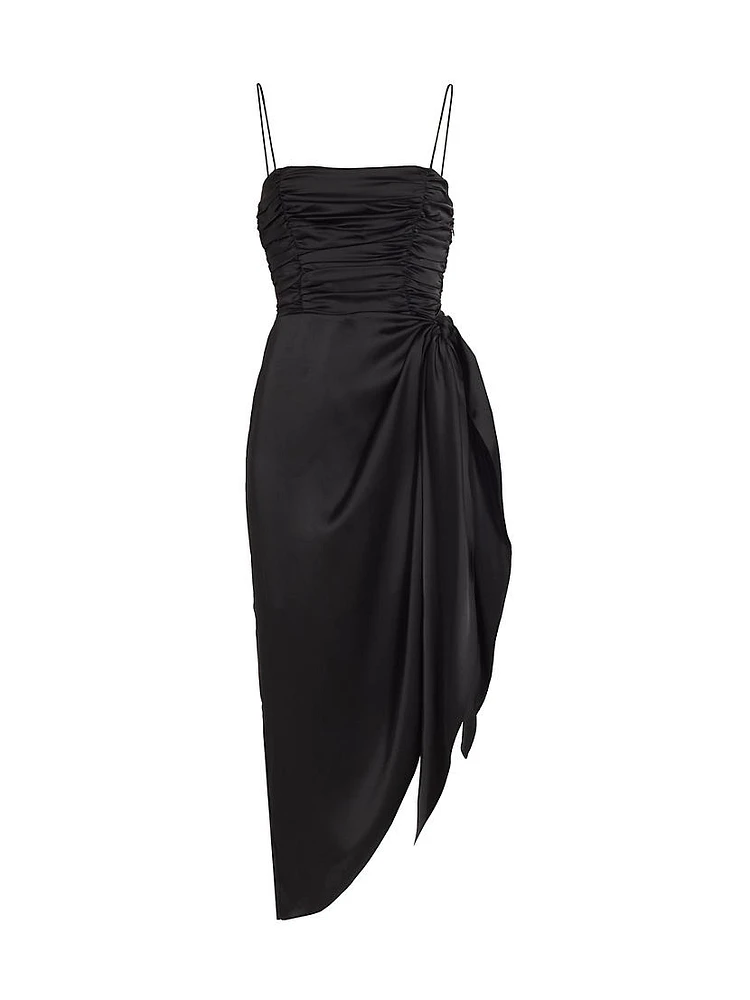 Delaney Asymmetric Satin Midi-Dress