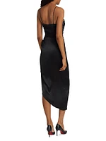 Delaney Asymmetric Satin Midi-Dress