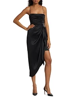 Delaney Asymmetric Satin Midi-Dress