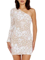 Serena Floral Embroidered One-Shoulder Minidress