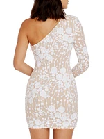 Serena Floral Embroidered One-Shoulder Minidress