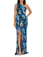 Bella Floral Plissé One-Shoulder Maxi Dress