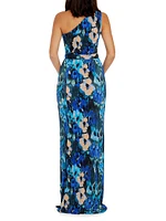 Bella Floral Plissé One-Shoulder Maxi Dress