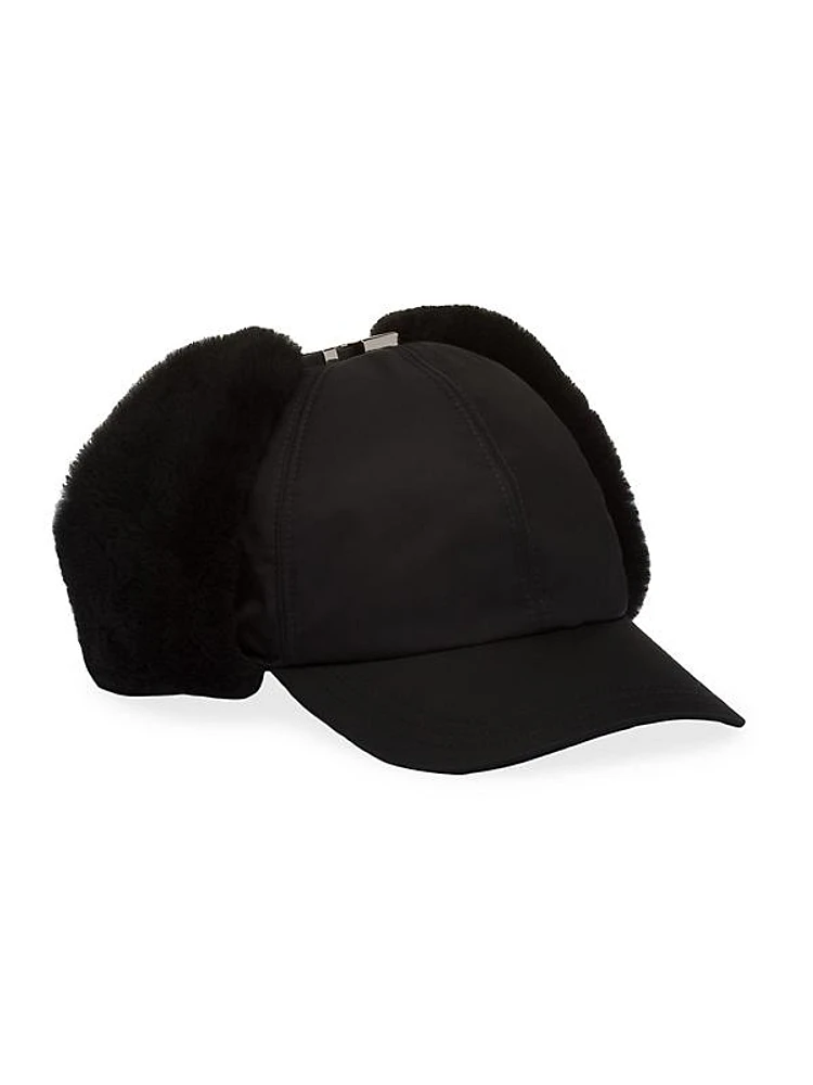 Re-Nylon and Shearling Hat