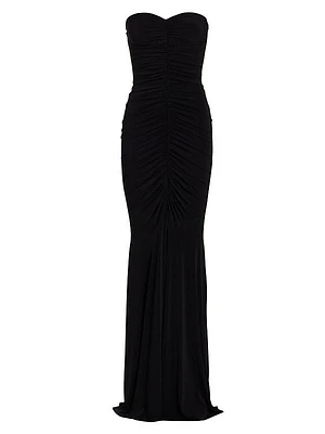 Shirred Strapless Fishtail Gown