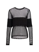 Long-Sleeve Crewneck Fringe Top