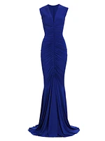 Sleeveless Shirred Fishtail Gown