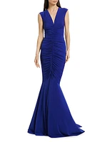 Sleeveless Shirred Fishtail Gown