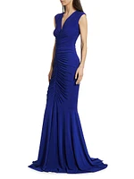 Sleeveless Shirred Fishtail Gown