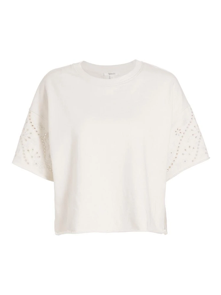 Raylee Eyelet-Embroidered Boxy Short-Sleeve Sweatshirt