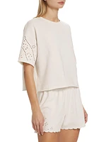 Raylee Eyelet-Embroidered Boxy Short-Sleeve Sweatshirt