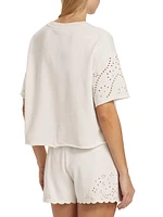 Raylee Eyelet-Embroidered Boxy Short-Sleeve Sweatshirt